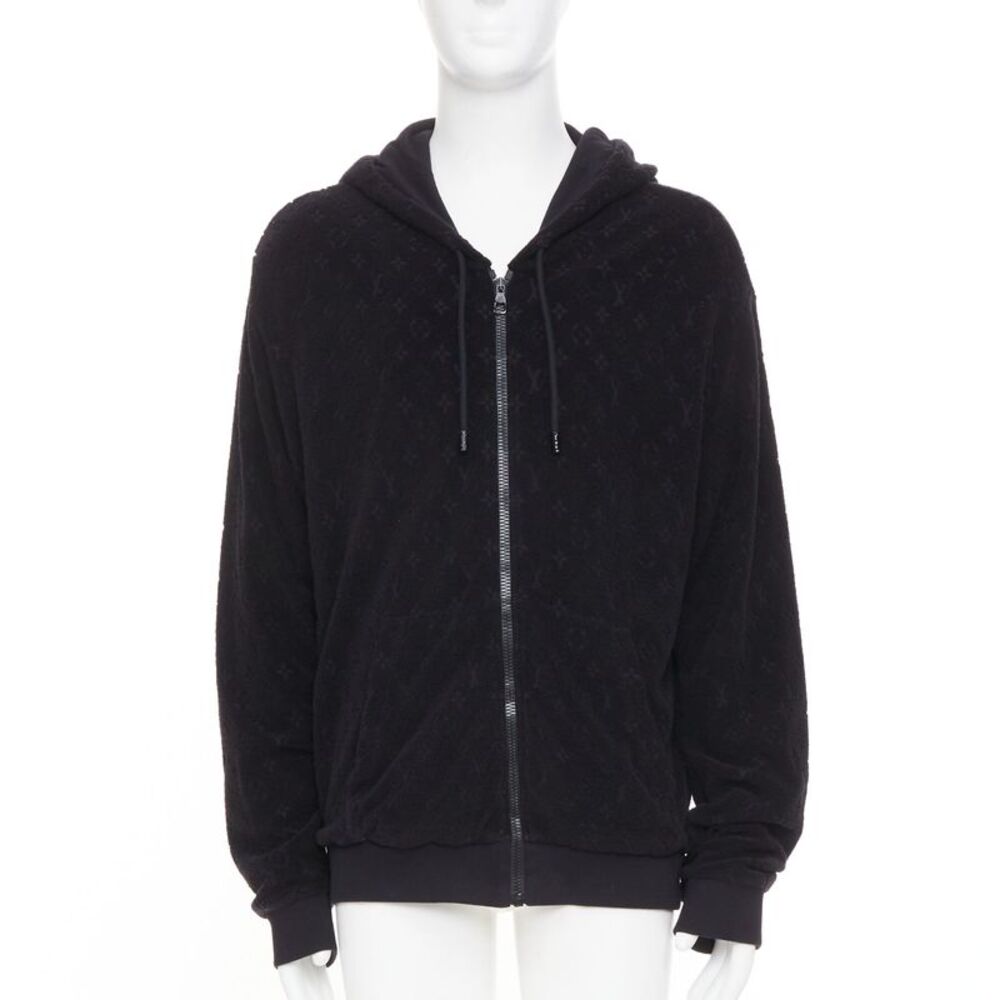 LOUIS VUITTON 2023 Monogram debossed French terry zip up hoodie outerwear XL